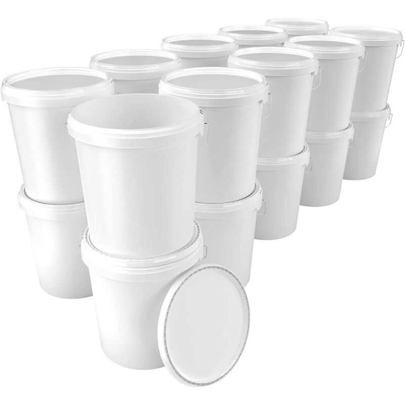 20 Seau avec couvercle 16 l Seau de réserve alimentaire blanc pp 20 pièces