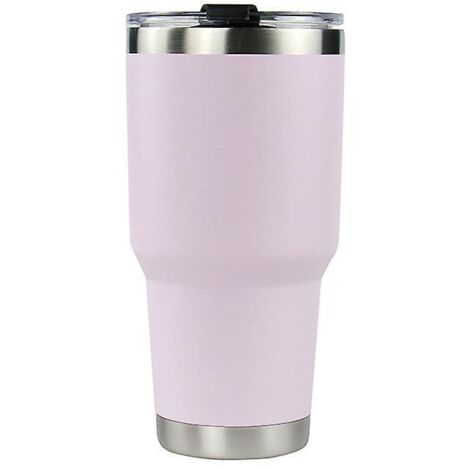 Ein hellrosa, doppelwandiger, vakuumisolierter Autobecher, eine Edelstahl-Reiseflasche, ein vakuumisolierter Kaffeebecher