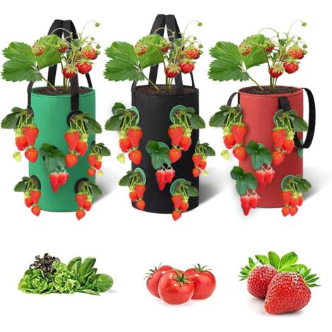 Ein Set aus 3 atmungsaktiven Erdbeer-Pflanzsäcken aus Stoff – Hängetöpfe, 20 x 35 cm groß, mit vorgestanzten Pflanzlöchern, geeignet für vertikale Gärten, Balkone, Terrassen und den Anbau von Kräutern