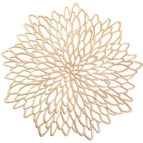 Ein Set aus 6 runden PVC-Geschirrsets in Gold, abwaschbar und langlebig.