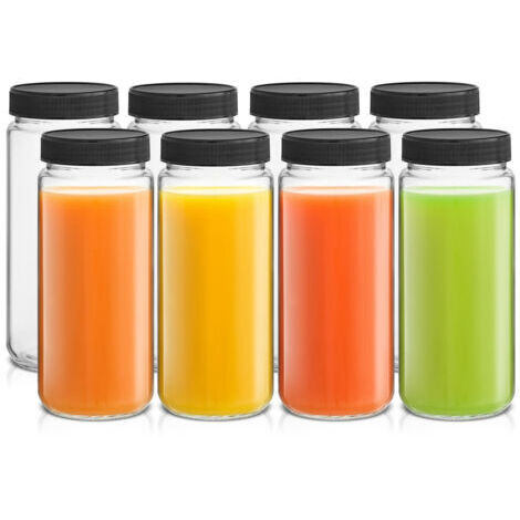 Ein Set aus 8 Glassaftflaschen à 473 ml mit auslaufsicheren Deckeln – perfekt zur Aufbewahrung von Getränken, langlebig, praktisch und handlich.