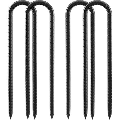 Ein Set bestehend aus 4 Bodenankern, robusten 12-Zoll-Zeltheringen, U-Haken und Bodenankern mit Meißeln.