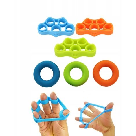 Ein Set mit 6 Gummibändern zum Trainieren der Finger- und Handmuskulatur.