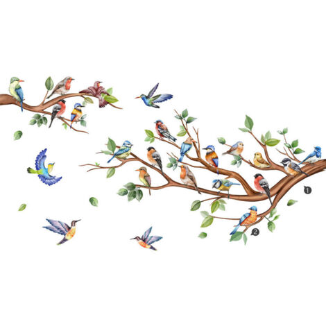 Ein Set Wandaufkleber mit Vogelmotiven aus Baumzweigen, Wandtattoos, Wanddekoration