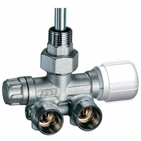 FAR RUBINETTERIE Ein- u. Zweirohrventil thermostatisch eckig links verchromt mit Rohrstutzen und Mutter FAR 1437 1/2"
