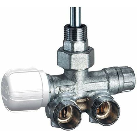 FAR RUBINETTERIE Ein- u. Zweirohrventil thermostatisch eckig rechts verchromt mit Rohrstutzen und Mutter FAR 1436 1/2