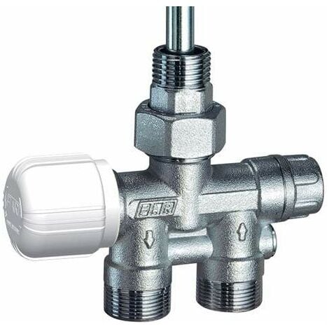 FAR RUBINETTERIE Ein- u. Zweirohrventil thermostatisch gerade verchromt mit Rohrstutzen und Mutter FAR 1435 1/2"