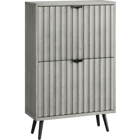 Ein versteckter Schuhschrank mit einem 60cm grauen Rillendesign und 2-Klapp-Schubladen, verwendet als eigenständiger Schuhschrank für Eingänge, Flure, Wohnzimmer und Schränke