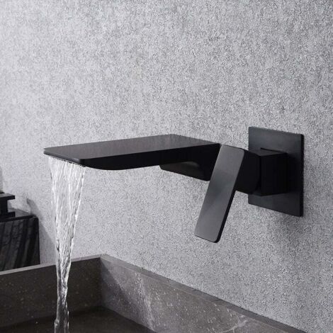 Einbau-Waschtischarmatur mit Wasserfall-Design, Messingkörper und Keramikkartusche, Schwarz