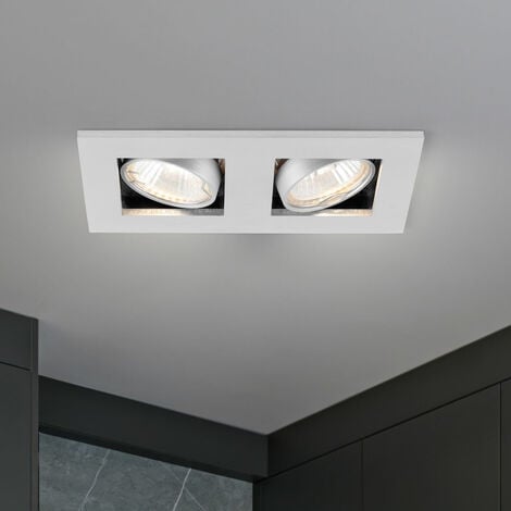 Einbaulampe Deckenleuchte Deckenlampe Flurleuchte Wohnzimmerlampe Einbauleuchte, Spots beweglich 2 Flammig, Metall weiß, GU10 Fassungen, LxB 18,5x10cm