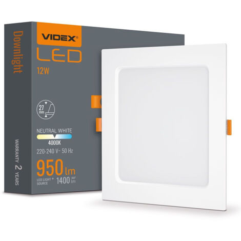 Einbauleuchte quadratisch weiß 17,5 cm mit eingebautem LED 12W DownLight Videx 4000K 1400lm