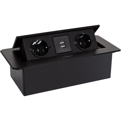 Einbausockel Mehrfach 2 F-Typ + 2xUSB Schwarz
