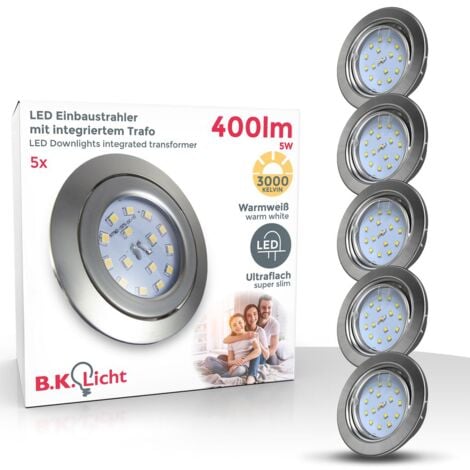 Einbauspot 68mm 5er Set - 230V, 4,8W, 400lm, LED, warmweiß, matt-nickel