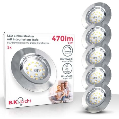Einbauspot 68mm 5er Set - 230V, 5,5W, 470lm, LED, dimmbar, warmweiß, matt-nickel