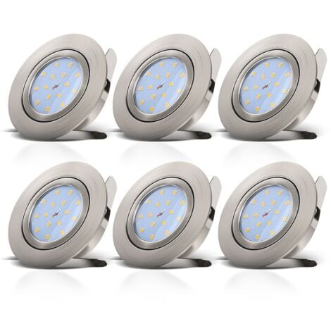 Einbauspot 6er Set 68mm Lochmaß - 230V, 5,5W, 470lm, LED, dimmbar, warmweiß, matt-nickel