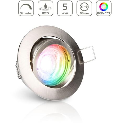 Einbauspot IP20 rund schwenkbar Bajonettverschluss - Farbe: Edelstahl-gebürstet - LED Leuchtmittel: GU10 5W RGB+CCT