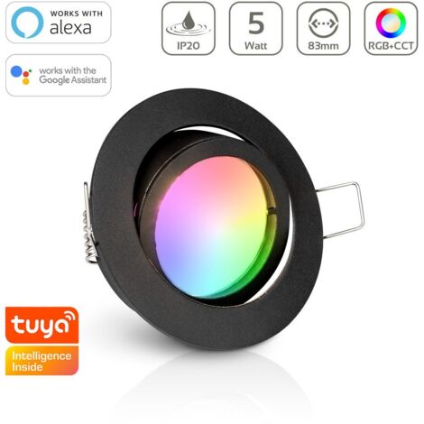 Einbauspot IP20 rund schwenkbar Bajonettverschluss - Farbe: Schwarz - LED Leuchtmittel: GU10 5W RGB+CCT Smart Tuya