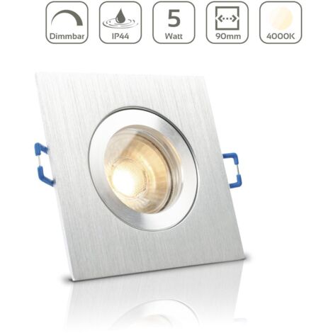 Einbauspot IP44 eckig - Farbe: Alu-gebürstet - LED Leuchtmittel: GU10 5W neutralweiß dimmbar