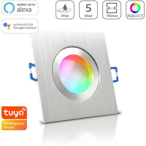 Einbauspot IP44 eckig - Farbe: Alu-gebürstet - LED Leuchtmittel: GU10 5W RGB+CCT Smart Tuya