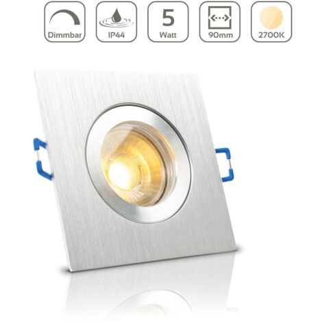 Einbauspot IP44 eckig - Farbe:  Alu-gebürstet - LED Leuchtmittel:  GU10 5W warmweiß dimmbar