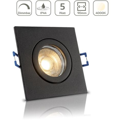 Einbauspot IP44 eckig - Farbe: Schwarz - LED Leuchtmittel: GU10 5W neutralweiß dimmbar