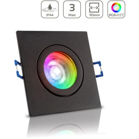 Einbauspot IP44 eckig - Farbe: Schwarz - LED Leuchtmittel: GU10 5W RGB+CCT