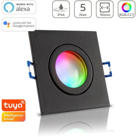Einbauspot IP44 eckig - Farbe: Schwarz - LED Leuchtmittel: GU10 5W RGB+CCT Smart Tuya