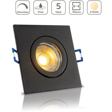 Einbauspot IP44 eckig - Farbe: Schwarz - LED Leuchtmittel:  GU10 5W warmweiß dimmbar