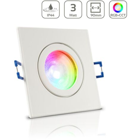 Einbauspot IP44 eckig - Farbe: Weiß - LED Leuchtmittel: GU10 5W RGB+CCT
