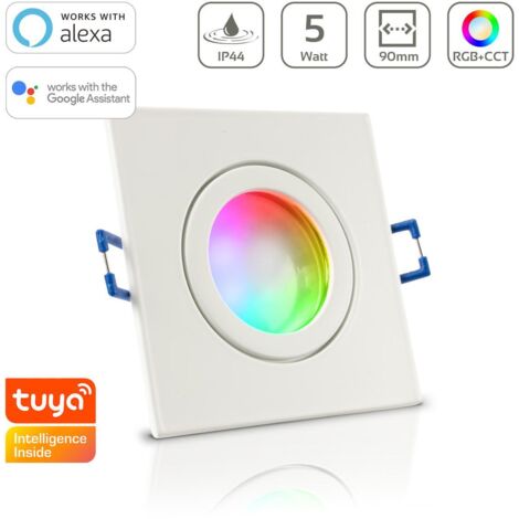 Einbauspot IP44 eckig - Farbe: Weiß - LED Leuchtmittel: GU10 5W RGB+CCT Smart Tuya