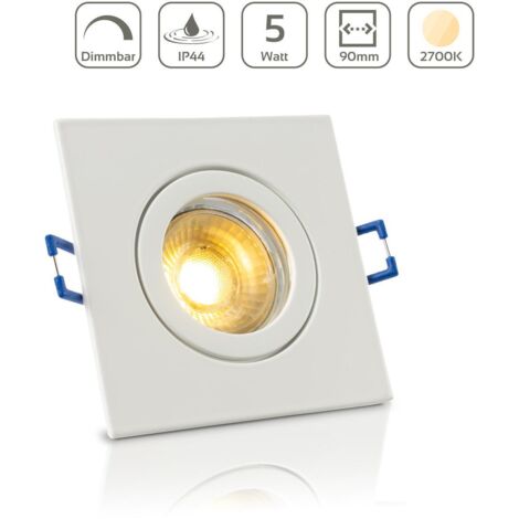Einbauspot IP44 eckig - Farbe:  Weiß - LED Leuchtmittel:  GU10 5W warmweiß dimmbar
