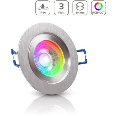 Einbauspot IP44 rund starr - Farbe: Alu-gebürstet - LED Leuchtmittel: GU10 5W RGB+CCT