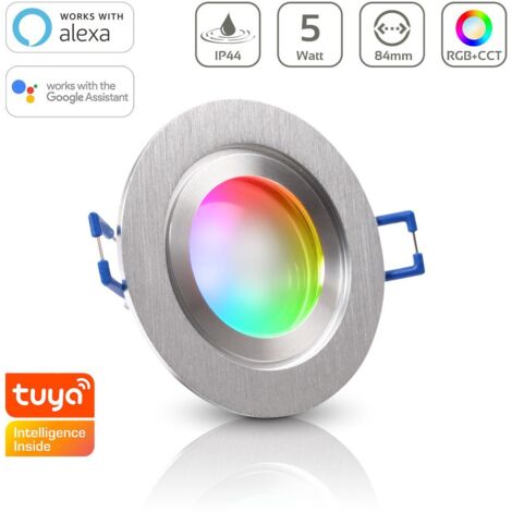 Einbauspot IP44 rund starr - Farbe: Alu-gebürstet - LED Leuchtmittel: GU10 5W RGB+CCT Smart Tuya