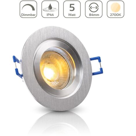 Einbauspot IP44 rund starr - Farbe: Alu-gebürstet - LED Leuchtmittel:  GU10 5W warmweiß dimmbar