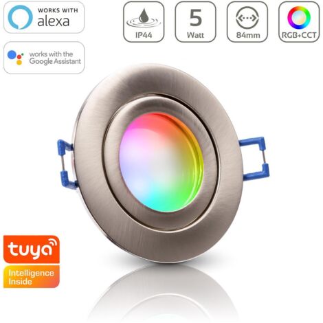 Einbauspot IP44 rund starr - Farbe: Edelstahl-gebürstet - LED Leuchtmittel: GU10 5W RGB+CCT Smart Tuya