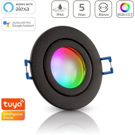 Einbauspot IP44 rund starr - Farbe: schwarz - LED Leuchtmittel: GU10 5W RGB+CCT Smart Tuya