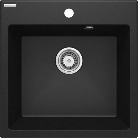 Einbauspülbecken Schwarz eckig 50 cm Granitoptik mit Raumsparsiphon "Evora"