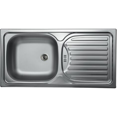 Einbauspüle Edessa N-143 - Spüle mit Abtropffläche für Unterbau ab 500mm - Waschbecken reversibel mit Ablaufverbindung und Siphon ø 40mm, Edelstahl