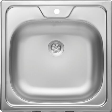 Einbauspüle N-144 - Spüle mit Armaturbank für Unterbau ab 450mm - Waschbecken mit Ablaufverbindung und Siphon ø 40mm, Edelstahl glatt