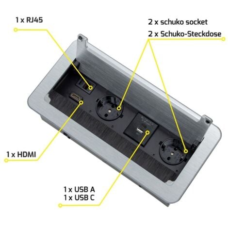 LIVINGPOINT24 Einbausteckdose USB A & C, Tischsteckdose versenkbar, RJ45, HDMI