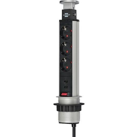 Einbausteckdosenleiste Tower Power 3-fach mit 2x USB-Ladeport
