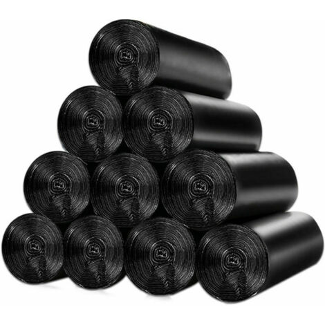 Eine Auswahl von 150 10 Liter Müllsäcken mit Schiebegriff, auslaufsicher, 10 Rollen mit 10 Liter rechteckigen Müllsäcken, mittelgroß, 45 x 50 cm, schwarz