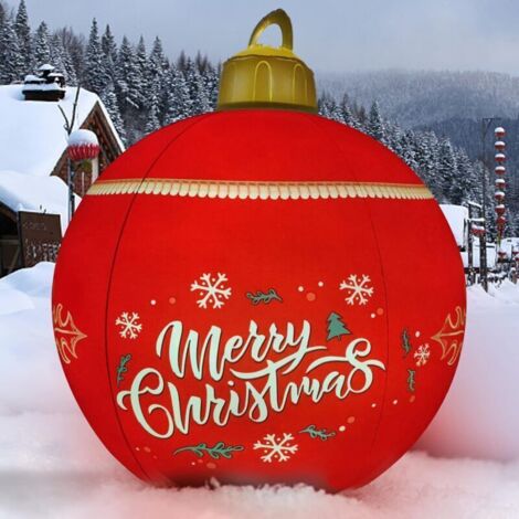 Eine weitere Weihnachtsdekoration: eine beleuchtete, aufblasbare PVC-Weihnachtskugel mit einem schweren Gewicht, die fest im Garten steht eine große, 60 cm große, dekorierte Kugel für den Außenbereich
