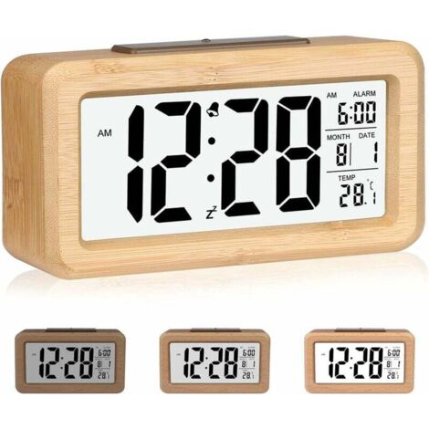Einfach einzustellender digitaler Bambuswecker mit Temperatur, Datum, Hintergrundbeleuchtung, Schlummerfunktion, für Schlafzimmer, Nachttisch, Zuhause, Büro,