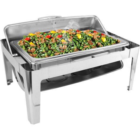 Einfacher, rechteckiger 9-Liter-Buffetwärmer aus Edelstahl mit transparentem Glasdeckel und frostfreier Heizfunktion für Catering