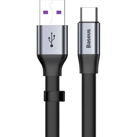 Einfaches Flachkabel USB-C 5A 40W Quick Charge 3.0 QC 3.0 23cm grau