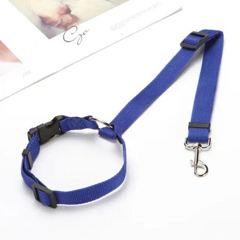 Einfarbiger 2-in-1-Sicherheitsgurt für Haustiere aus Nylon, verstellbare Leine für die Rücksitzlehne, Hundegeschirr, Halsband, Haustierzubehör, Blau