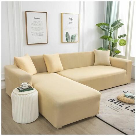 Einfarbiger Ecksofabezug für Wohnzimmer für L-Form, Beige 1-Sitzer (90-140 cm), FUIENKO