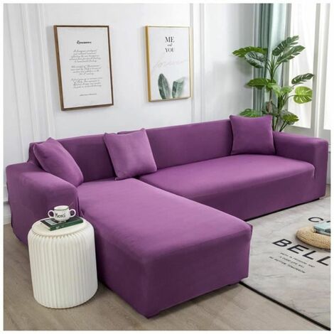 Einfarbiger Ecksofabezug für Wohnzimmer für L-Form, Lila 1-Sitzer (90-140 cm), FUIENKO