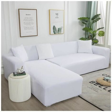 Einfarbiger Ecksofabezug für Wohnzimmer für L-Form, Weiß 1-Sitzer (90-140 cm), FUIENKO